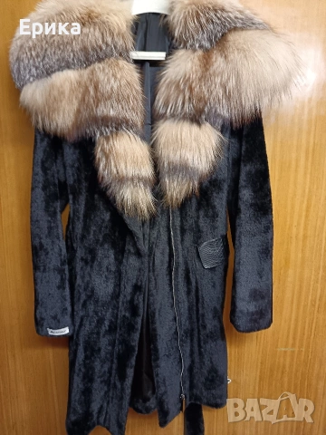 Палто алкантара с лисица естествен косъм , снимка 4 - Палта, манта - 53963086