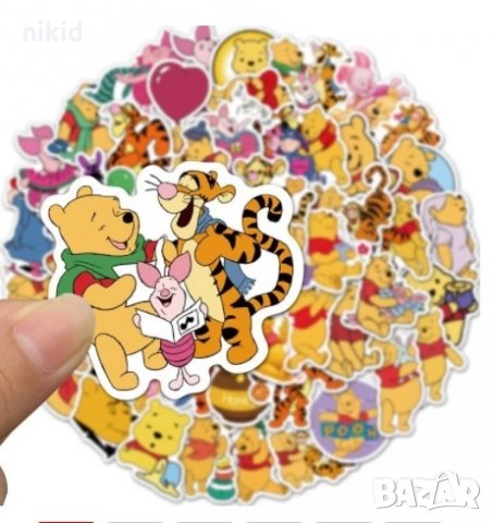 50 бр Мечо Пух и приятели самозалепващи лепенки стикери за украса декор картонена торта, снимка 2 - Други - 35155264