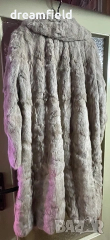 Палто естествен косъм-млечно сиво