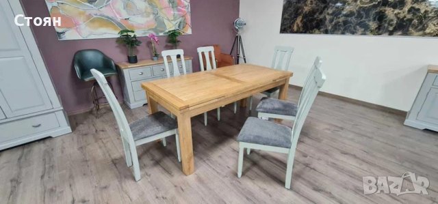 ПРОМОЦИЯ!!!Нова дървена разтегателна трапезна маса от дъб с шест стола, снимка 4 - Маси - 44149196