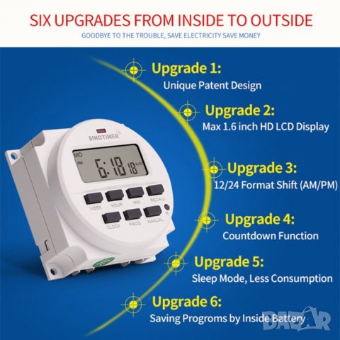 Автоматичен седмичен превключвател/таймер на ел. уреди Sinotimer, Програмируем, Точност до 1 секунда, снимка 3 - Друга електроника - 38067664