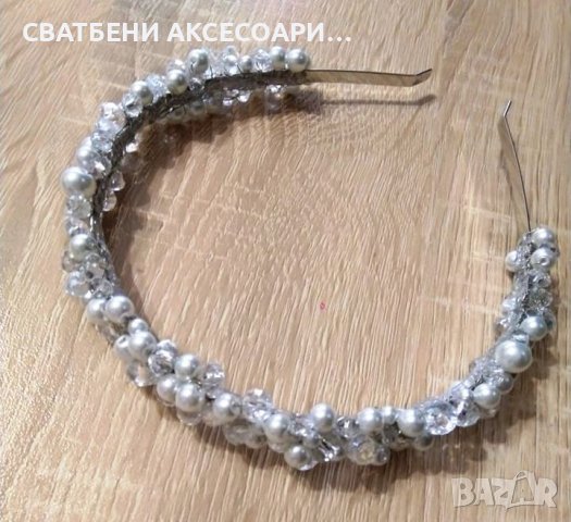 Луксозна диадема с кристали и перли, снимка 2 - Сватбени аксесоари - 26219809