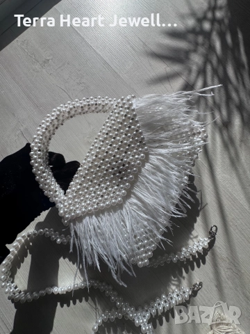 Дамска манта от перли кристали и щраусови пера, снимка 12 - Чанти - 52502190