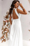 Дълга елегантна дамска рокля в бяло, с цепка и ефектен гръб, снимка 2
