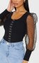 PrettyLittleThing черен топ тип корсет с органза ръкави XS, снимка 2