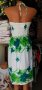 Бяла рокля на зелени цветя с тънки презрамки и ластично бюстие в горната си , снимка 3