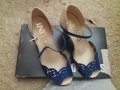 Обувки в бежово-кралскосиньо и златист широк ток - 36 номер , снимка 2