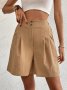 Дамски едноцветни плисирани шорти с висока талия - 023, снимка 1 - Къси панталони и бермуди - 40242120