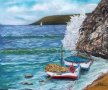 Маслена картина морски пейзаж с лодки