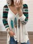 Дамска ежедневна етническа ацтекска блуза с V-образно деколте и дълъг ръкав - 023, снимка 1