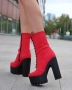 Боти на ток - червен велур с черно ходило, снимка 2