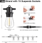 16м Външни гирлянди с 15+1 S14 LED крушки, IP65, нечупливи, топла светлина, снимка 6