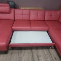 Червен кожен П образен ъглов диван ZE-EM21063 с функция сън, снимка 11 - Дивани и мека мебел - 44215938