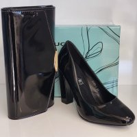 Елегантни дамски обувки на висок квадратен ток от лак, снимка 4 - Дамски обувки на ток - 44446646