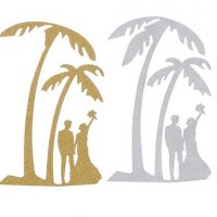 Двойка под палма мек сребрист златист брокатен топер украса декор за торта парти сватба сватбен, снимка 1 - Други - 29185764