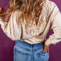 Дамска блуза в бежово с дълъг ръкав и ефектен гръб с бродерия, снимка 5 - Блузи с дълъг ръкав и пуловери - 44568555