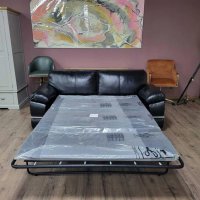 Черен кожен диван тройка с функция сън, снимка 5 - Дивани и мека мебел - 44438542