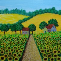 "Път през слънчогледови ниви", авторска картина , снимка 2 - Картини - 40806283