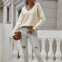 Дамски широк пуловер с маншет и копчета, 2цвята - 023, снимка 14 - Блузи с дълъг ръкав и пуловери - 42407410