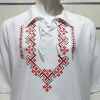 Нова мъжка риза с връзки, яка и трансферен печат Шевица, Етно мотив, България, снимка 2 - Ризи - 36529230