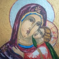 Стара ръчно рисувана икона в отлично състояние Богородица, снимка 2 - Колекции - 33854371