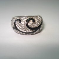 Сребърен пръстен с циркони и емайл, снимка 1 - Пръстени - 42260080