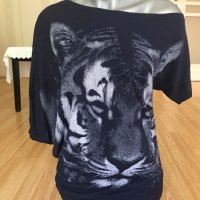 Тъмносиня блуза с тигър, снимка 1 - Корсети, бюстиета, топове - 29283307