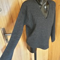Тъмно сива блуза плетиво с V-образно деколте Л/ХЛ, снимка 2 - Блузи с дълъг ръкав и пуловери - 34279518