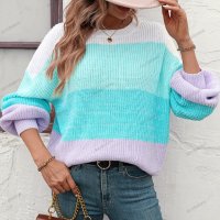 Дамски моден пуловер с цветни блокове, 3цвята - 023, снимка 2 - Блузи с дълъг ръкав и пуловери - 42305738