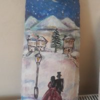 Зимна приказка, керемида с акрилни бои, снимка 5 - Картини - 35113599