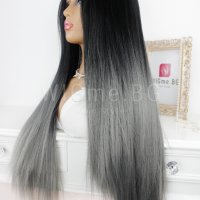 Дълга права сиво-черно омбре перука Нади, снимка 4 - Аксесоари за коса - 30140035