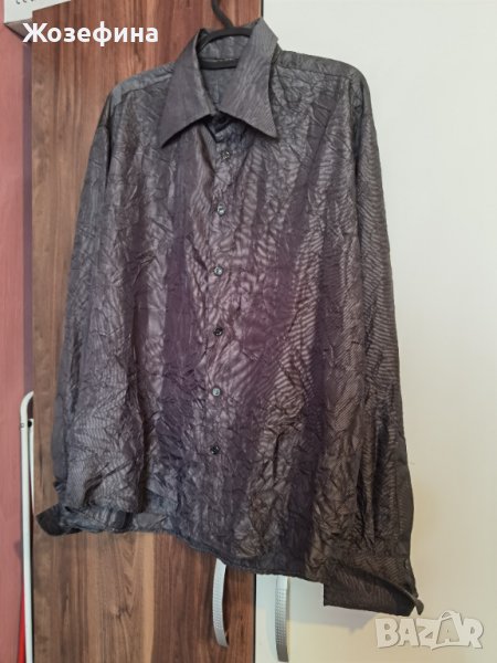 Сива мъжка риза фабрично набръчкана, стилна, снимка 1