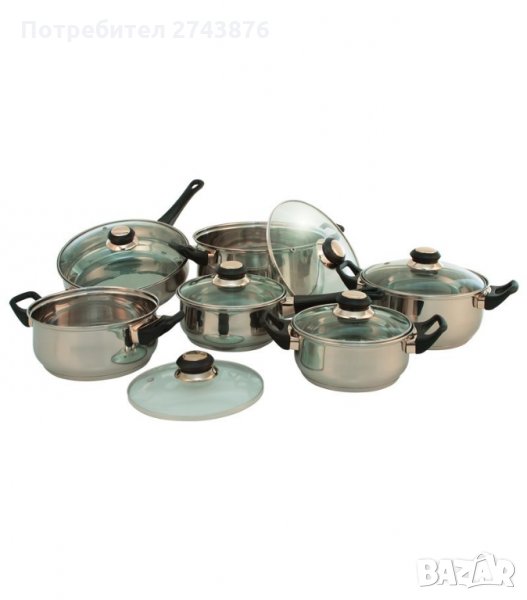 КОМПЛЕКТ МЕТАЛНИ ТЕНДЖЕРИ - СТЪКЛЕН КАПАК , снимка 1