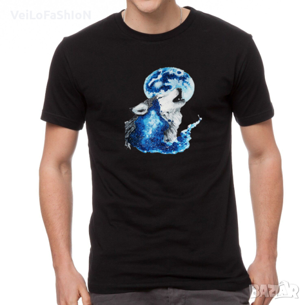Нова мъжка тениска с Вълк - Пълнолуние в черен цвят , снимка 1