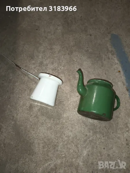 метални емайлирани чаиник и джезбе, снимка 1