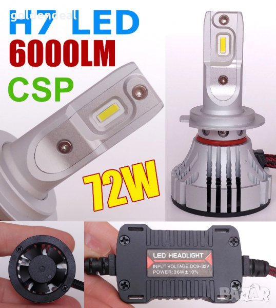 H7 Led 6000LM 72W Лед Крушки за Фарове с Повишена Издръжливост, снимка 1