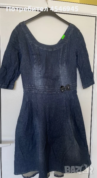 Дънкова рокля с панделка и цип на гърба, снимка 1