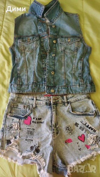 Дънкови панталонки и дънково елече , снимка 1