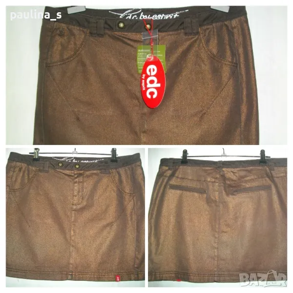 Два броя / Дънкова мини пола EDC by "Esprit" / кафява и в каре с плисета, снимка 1