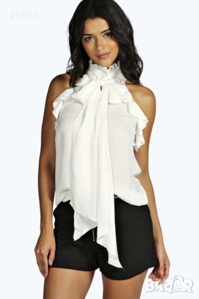 Бял топ S-M размер с гол гръб и рамена волани шал панделка , снимка 1