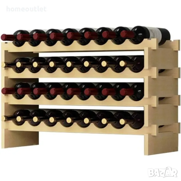 ПРОМОЦИЯ Стойка за вино от естествена дървесина (32 бутилки) 10BFLCBY-WS4832M, снимка 1