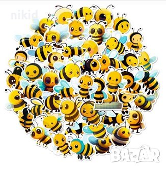 50 бр Пчели Пчелички Пчела самозалепващи лепенки стикери за украса декор ръчна изработка, снимка 1