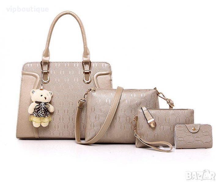 Бежов Комплект Кожени Дамски Чанти , снимка 1