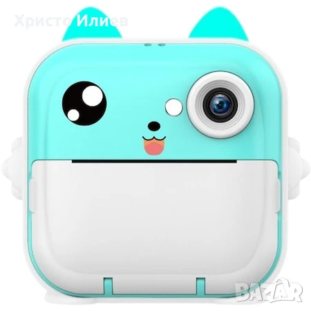 Детски Фотоапарат за моментни снимки за деца Мини термопринтер Син Розов светещи уши, снимка 1