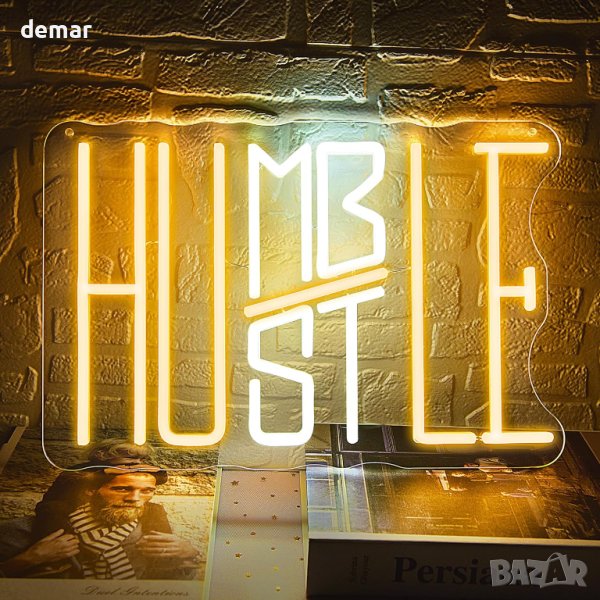 Appneon Hustle LED неонова табела за декорация на стена 35х24 см, снимка 1