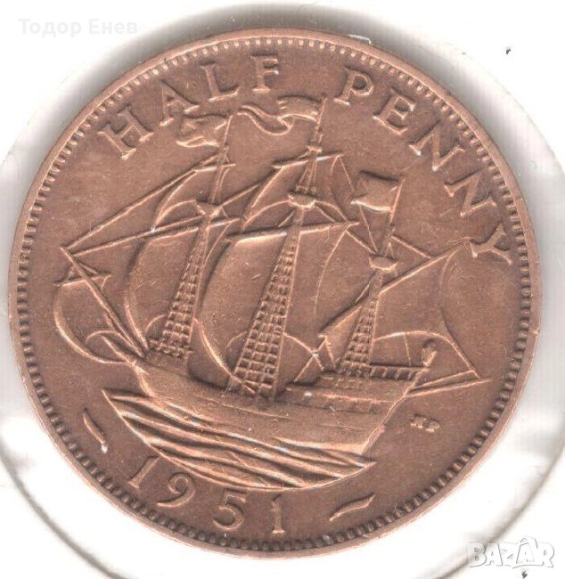 United Kingdom-½ Penny-1951-KM# 868-George VI, снимка 1