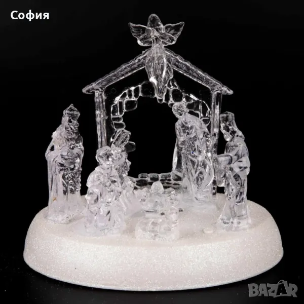 Коледна LED осветена акрилна скулптура на Рождество Христово, снимка 1