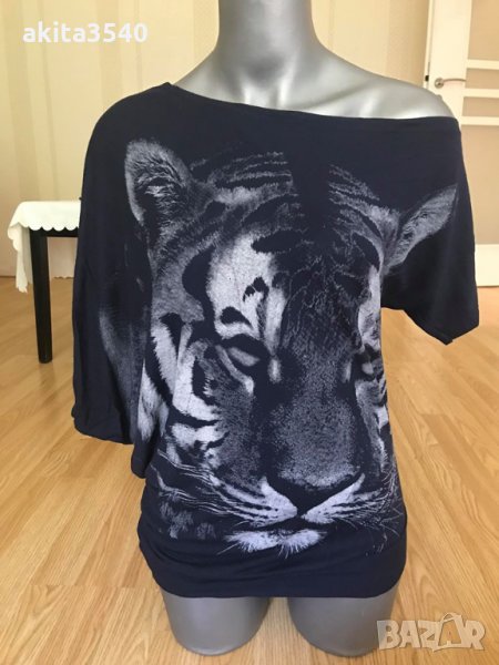 Тъмносиня блуза с тигър, снимка 1