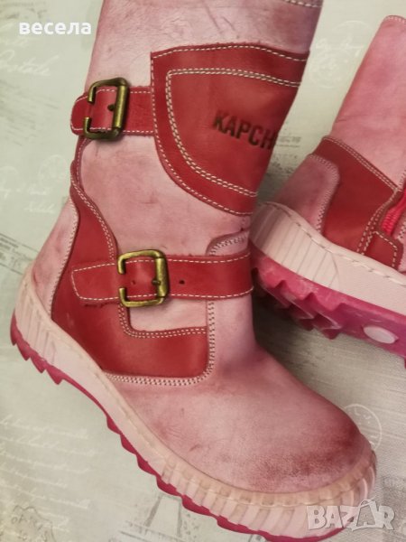 Кожени детски ботуши розово четвен цвят, шити, много здрави. Номер 30, снимка 1