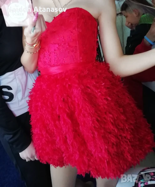 Елегантна рокля с естествени пера, снимка 1